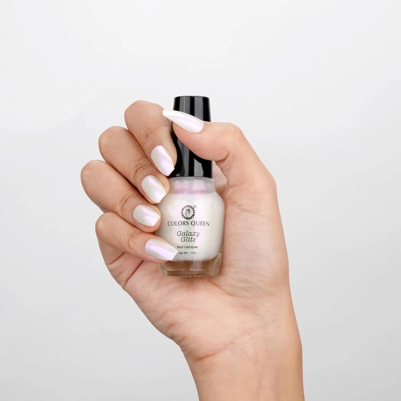Colors Queen Galaxy Glitz Nail Lacquer | Glossy Nail Polish | Long Lasting | Chip Resisting Formula, Effortless Application | Vegan and Cruelty Free (129 - Frosted Petal, 17ml) - Thumbnail 2